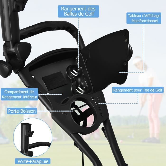 COSTWAY 6-Wheel Folding Golf Trolley with Elastic Strap, Adjustable Umbrella Holder and Cup Holder, Aluminum-Coated Bag, Gray