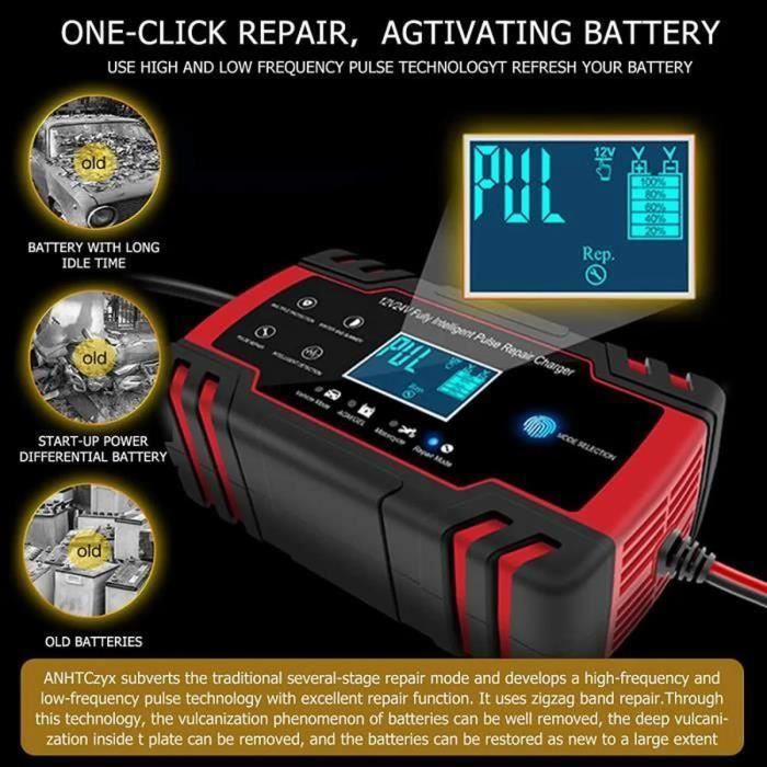 12V/24V 8A Smart Battery Charger, Battery Maintainer and Automatic Repair Function, Portable with Screen