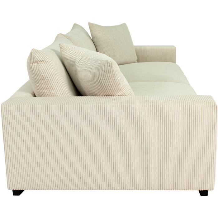 Divano fisso lineare - 4 posti - PEDRO - Velluto a coste beige - 261 x 124 x 82,5 cm