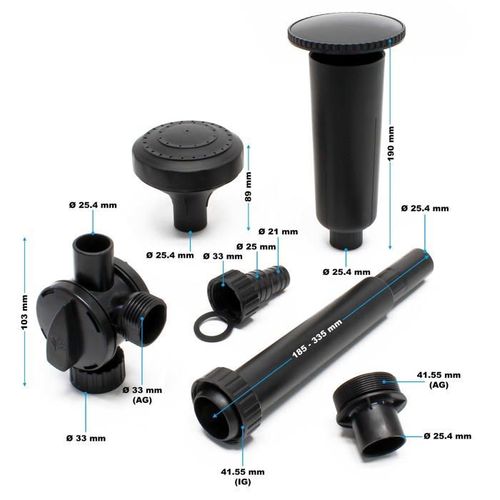 Kit de fijación SunSun 3 con 2 boquillas para fuente y accesorios - para bombas de chorro de agua para fuentes de estanque de la serie HJ, por ejemplo, HJ-1544