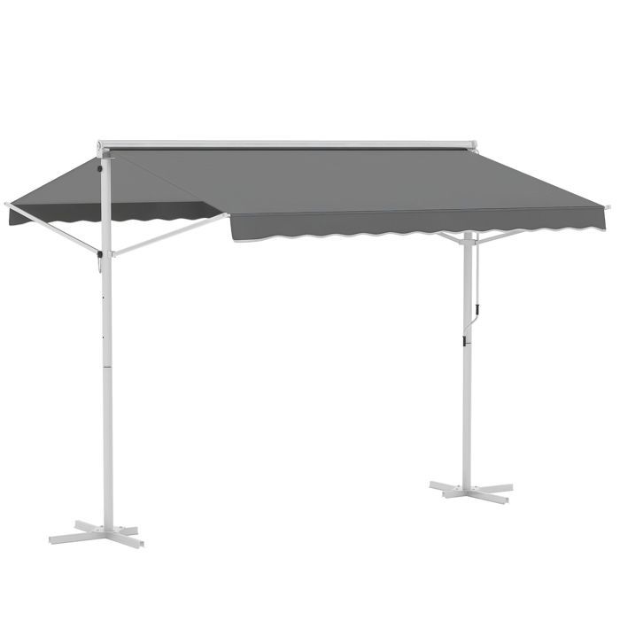 Dubbel hellend zonnescherm 3 x 3 m, handmatig intrekbaar, verstelbaar, kantelbaar, wit, epoxy, staal, waterdicht, polyester, UV-bestendig, grijs