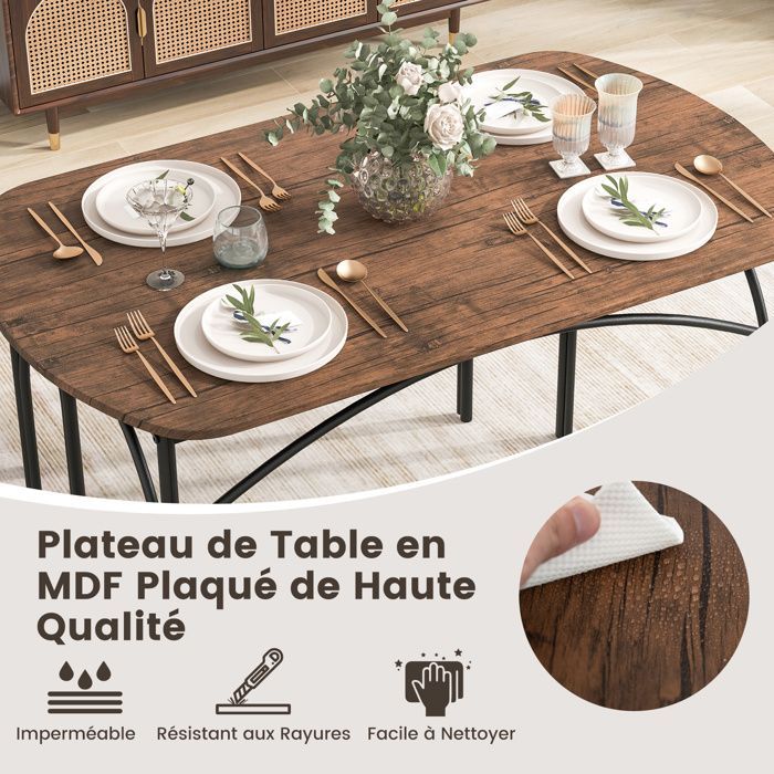 Table Salle à Manger 4 Personnes - RELAX4LIFE - Table de Cuisine avec 2 Bancs - Cadre en Métal - Peu Encombrant - Charge 90KG