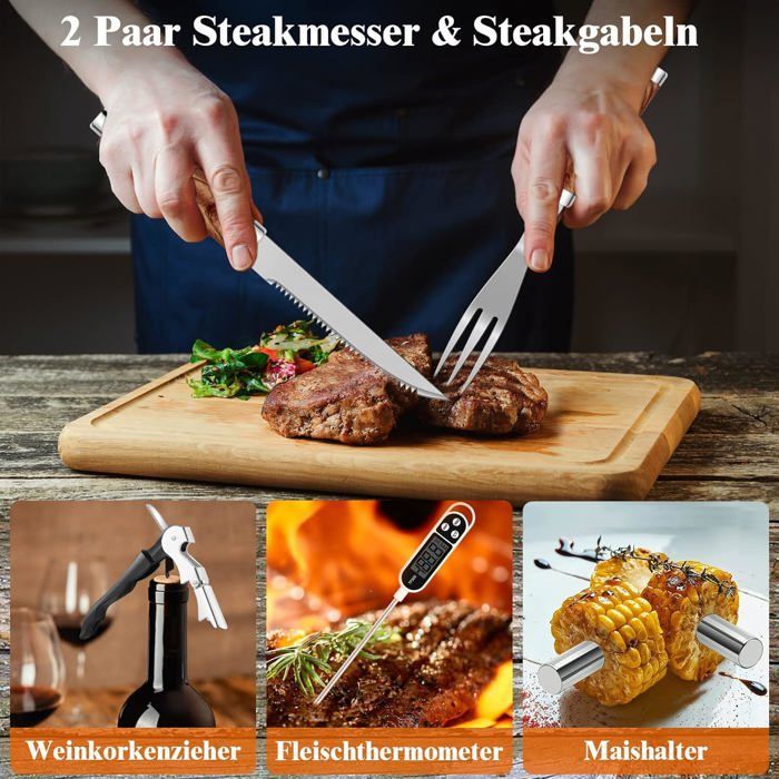 Kit profesional de accesorios para barbacoa de 26 piezas, juego de utensilios de acero inoxidable para barbacoa, regalo para hombres, herramienta