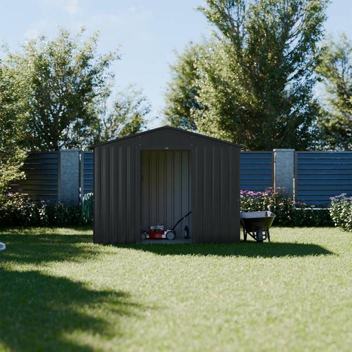 Casinha de jardim metálica - Houtland. 2,71 m² antracite - Casinha de ferramentas com portas de correr duplas. Kit de fixação ao solo.