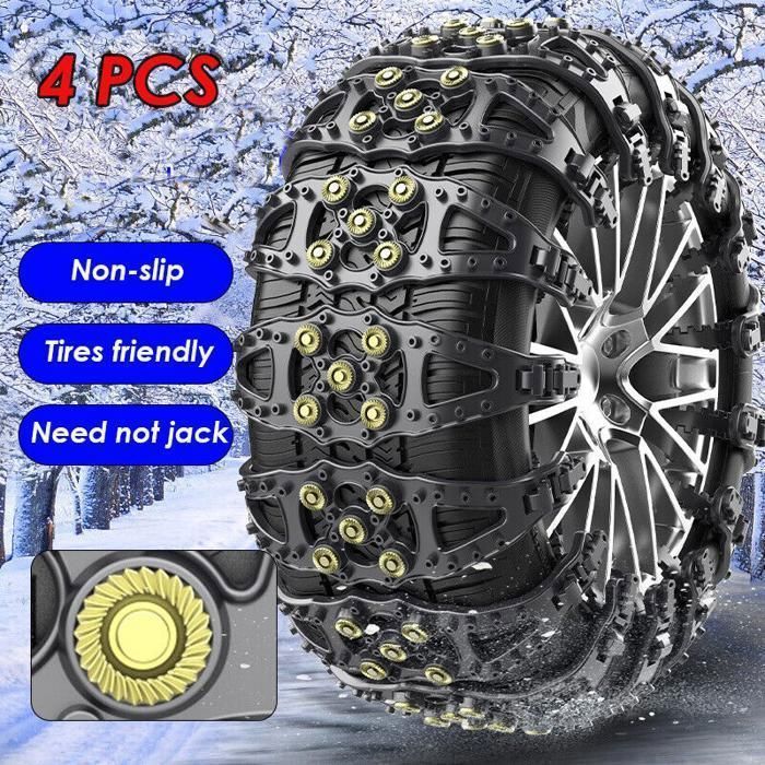 4 PCS Chaîne neige, Chaînes universelles à neige Auto Traction Aid, pointes d'acier pour pneus hivernale