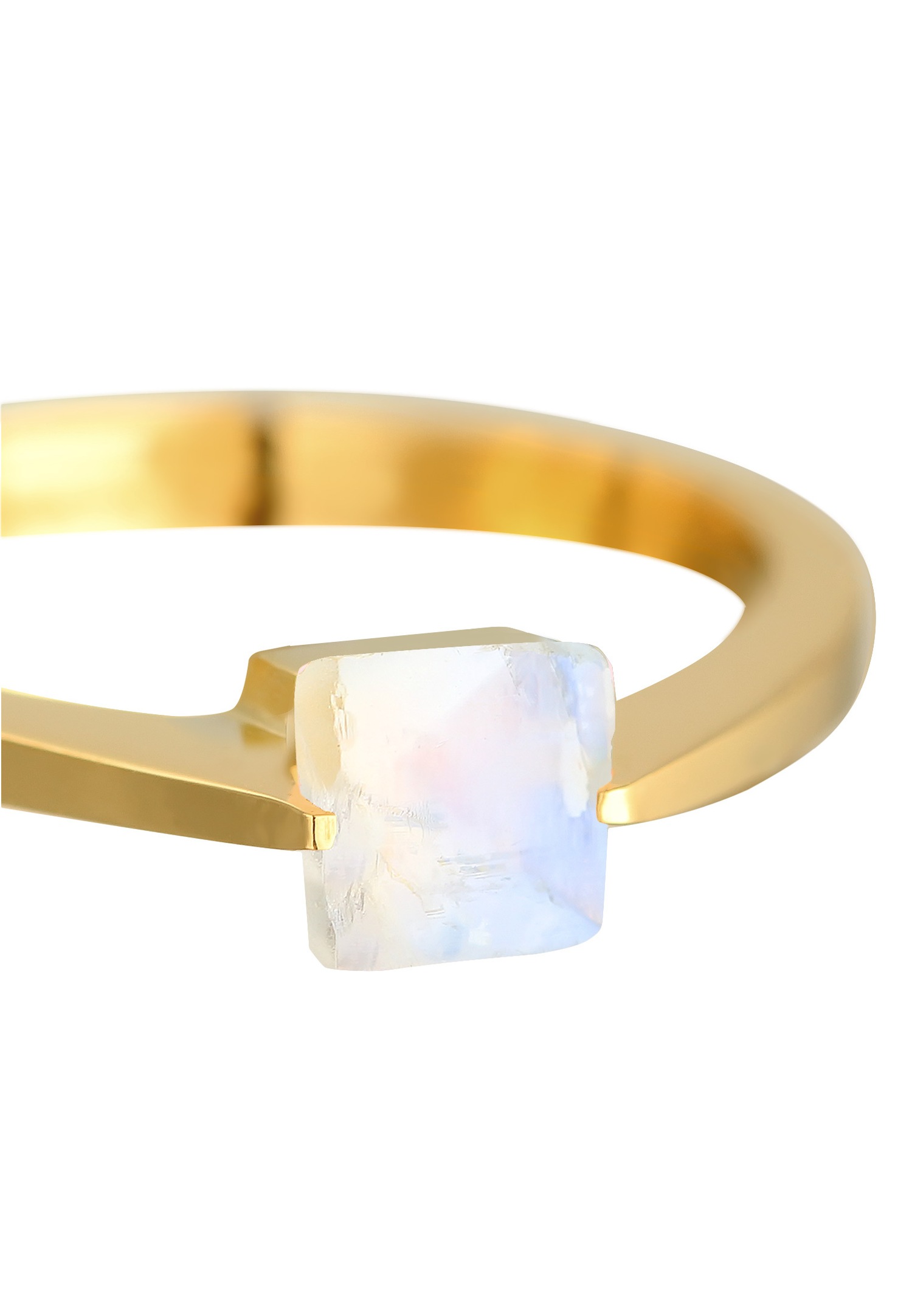 Elli PREMIUM Elli PREMIUM Bague Femmes bande solitaire quadrilatère avec pierre de lune en argent sterling 925 plaqué or