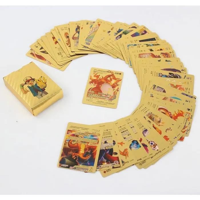 Cromos coleccionables - ZISONIX - Charizard Vmax - Paquete de 55 cartas doradas - Para niños - Pokémon