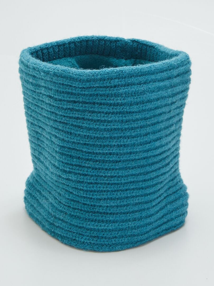 Cachecol em malha canelada com laços - AZUL