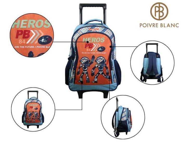 BAGTROTTER Wheeled Backpack White Pepper Robots Orange