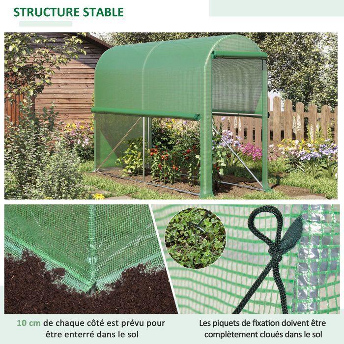 Serre de jardin - Outsunny - bâche renforcée 140 g/m² porte zippée enroulable légumes plantes fleurs - PE - 300x100x200cm - vert