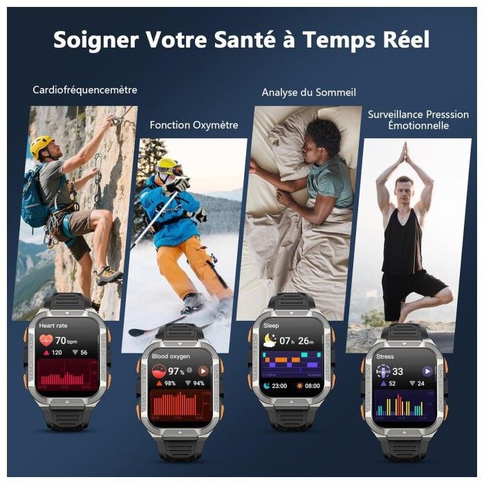 Montre Connectée Blackview W80pro, Navigation à GPS, ChatGPT, 900 mAh, 1.91”, Appel Bluetooth, Analyse Santé, 100+ Modes Sport, Kaki