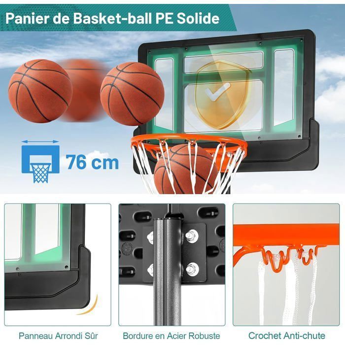 Aro de baloncesto independiente COSTWAY con ruedas - Altura ajustable de 90 a 210 cm - Tablero de PE - Se puede rellenar con agua o arena - Para mayores de 3 años - Verde