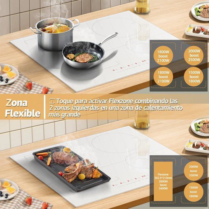 Karinear inductiekookplaat - 4 zones met brugzone - Wit - Inbouw - 60 cm - VDE