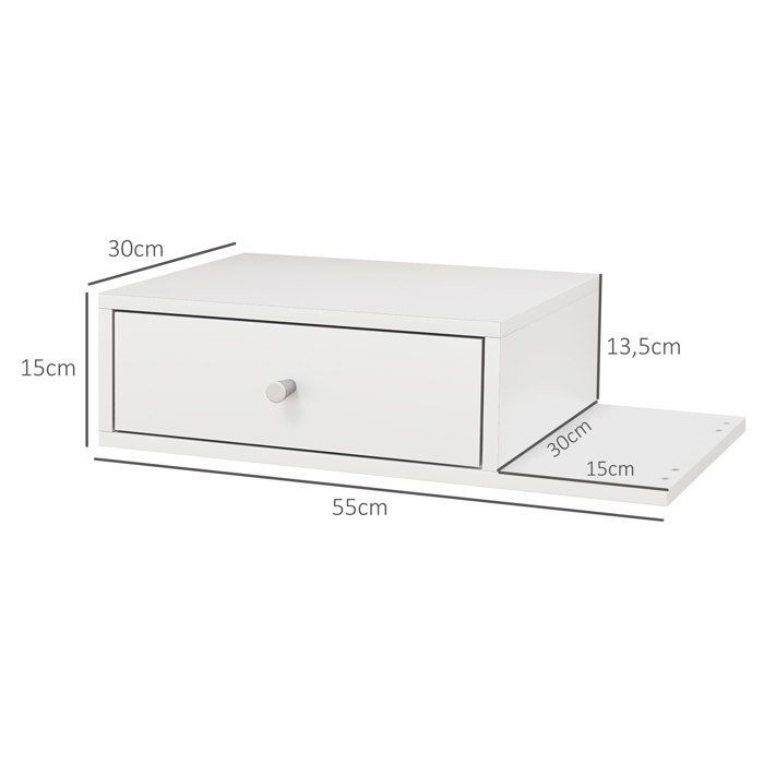 Juego de 2 mesitas de noche de pared - HOMCOM - juego de 2 mesitas de noche - estante lateral y cajón - 55 cm de ancho x 30 cm de profundidad x 15 cm de alto - MDF blanco