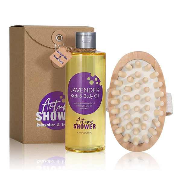 Livingandhome Lavendel-Bade- und Körperöl mit Massageaufsatz 260 ml