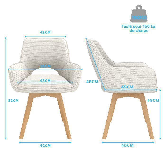 WAFTING 6er-Set Esszimmerstühle, Drehsessel, gepolstert mit Samtrückenlehne, Holzbeine, Beige
