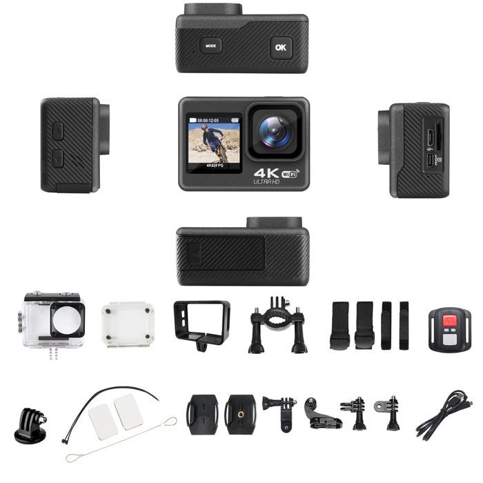 Cámara deportiva WiFi 4K 60fps 24MP - Resistente al agua hasta 40M con estabilización, ideal para viajes y deportes.