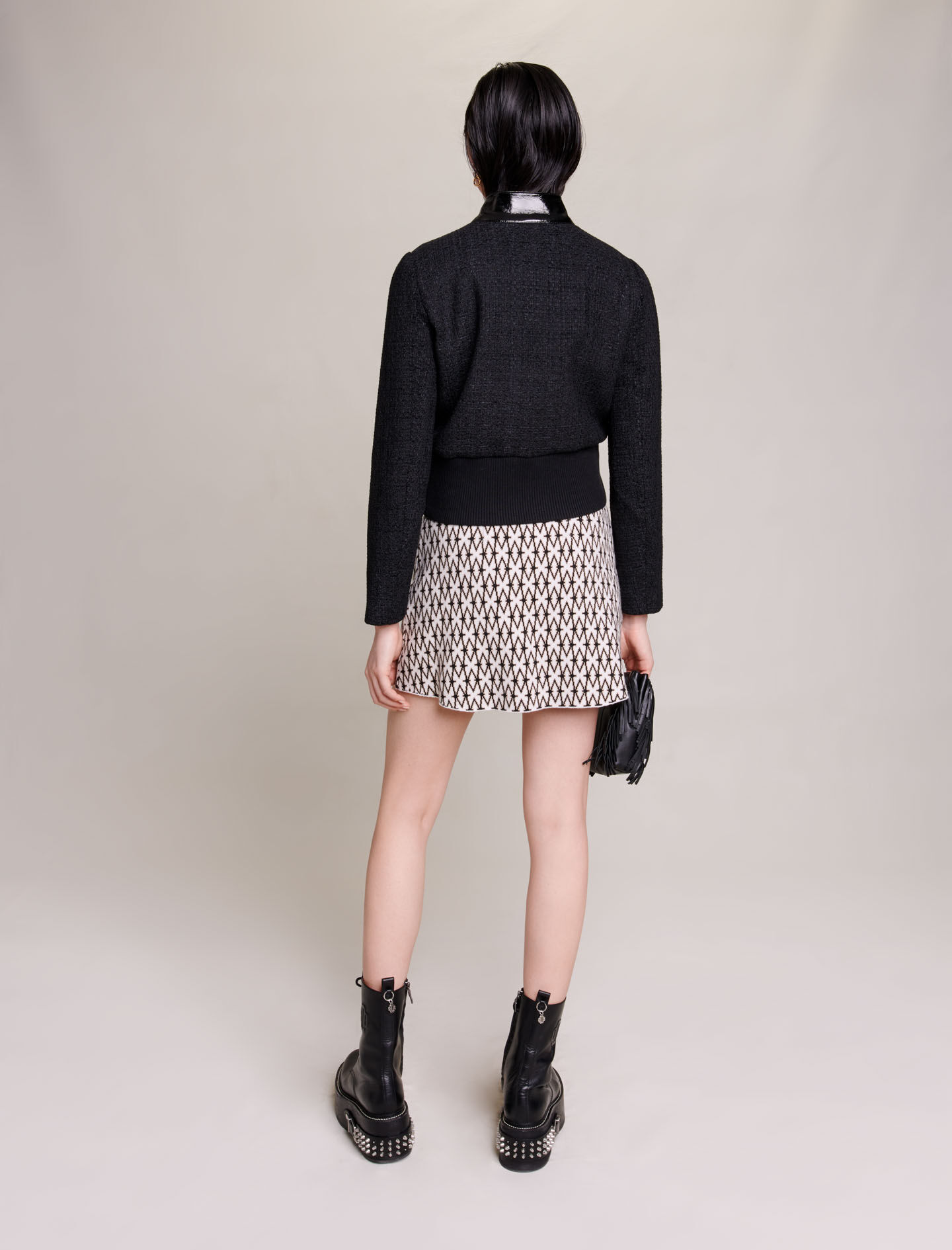 Tweed en vinyl jas - Zwart