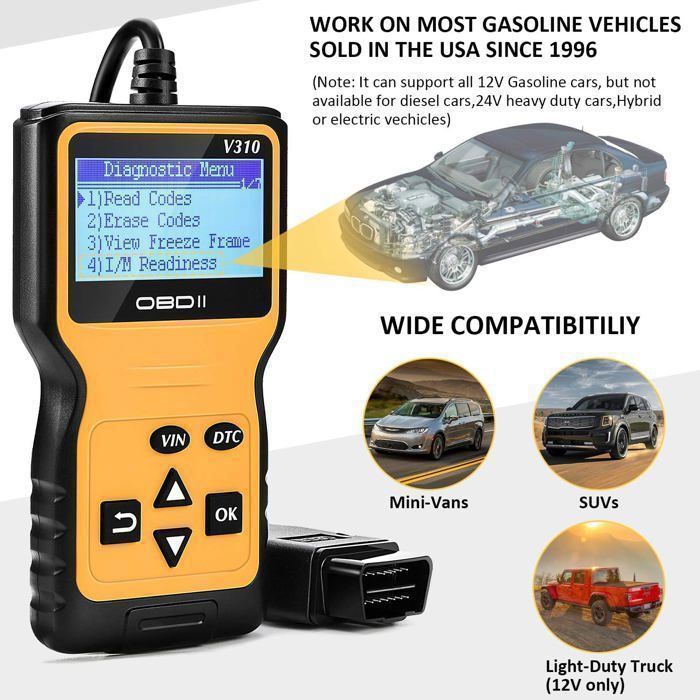 Herramienta de diagnóstico automotriz RICEEL - Escáner OBD2 - Pantalla LCD - Universal - Compacta