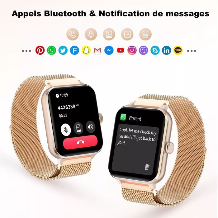Blackview Montre Connectée Femme Appel Bluetooth ,2 Bracelets, 1.96