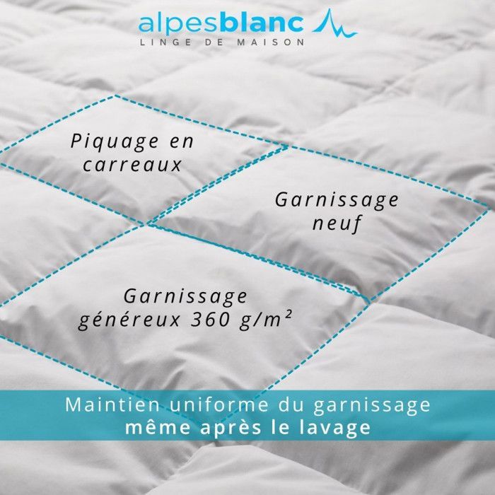 ALPES BLANC - Edredón de plumas naturales 360 g/m² - 220 x 240 cm - Cálido y transpirable - Fabricado en Francia - Relleno nuevo