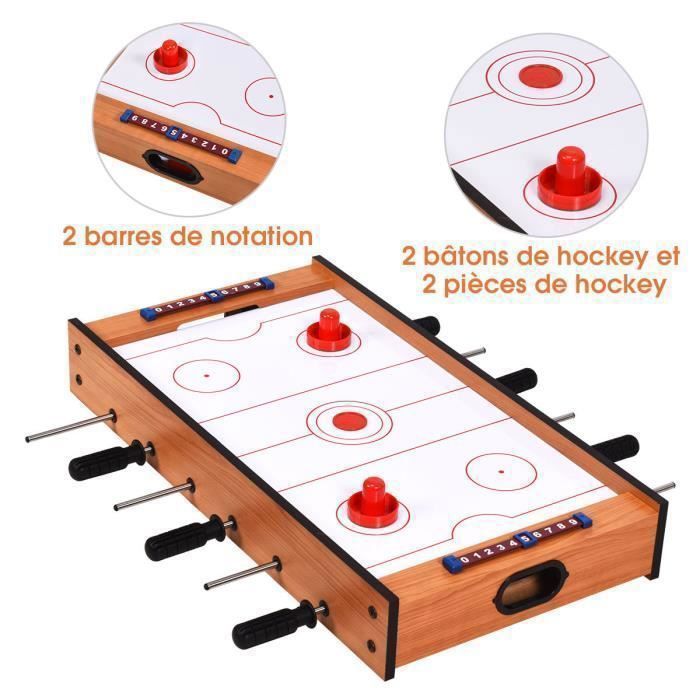 Mesa multijuegos 2 en 1: Futbolín, hockey de aire, 2 palos de hockey, 2 discos, 2 marcadores - Adultos/Niños