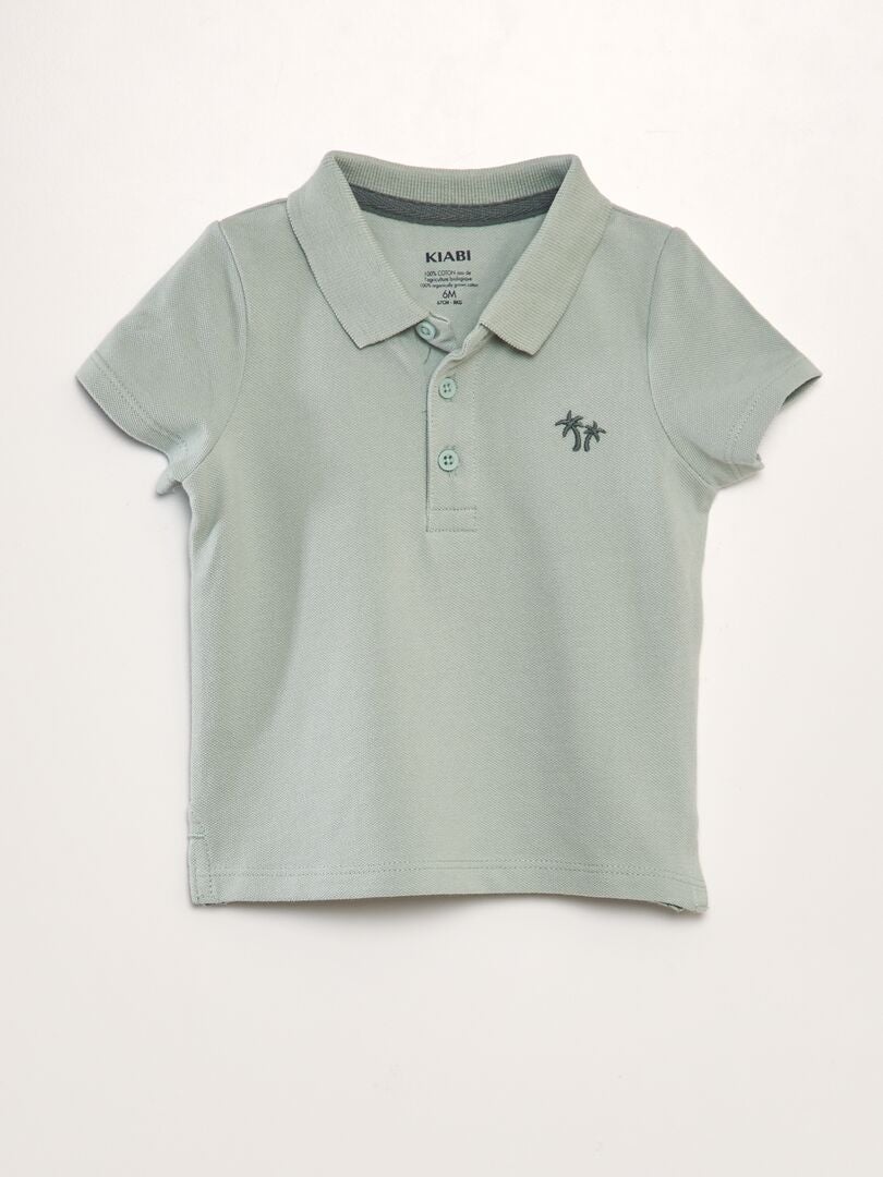 Polo shirt van katoenpiqué met palmbomenprint - GROEN