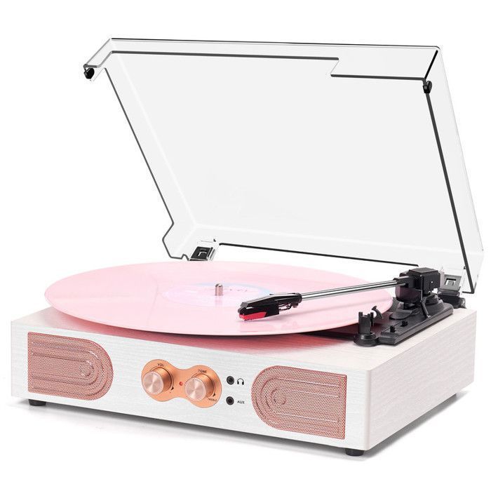 TANLANIN TE2030 Bluetooth Turntable - 3 Speeds - Built-in Speakers - Automatic - White