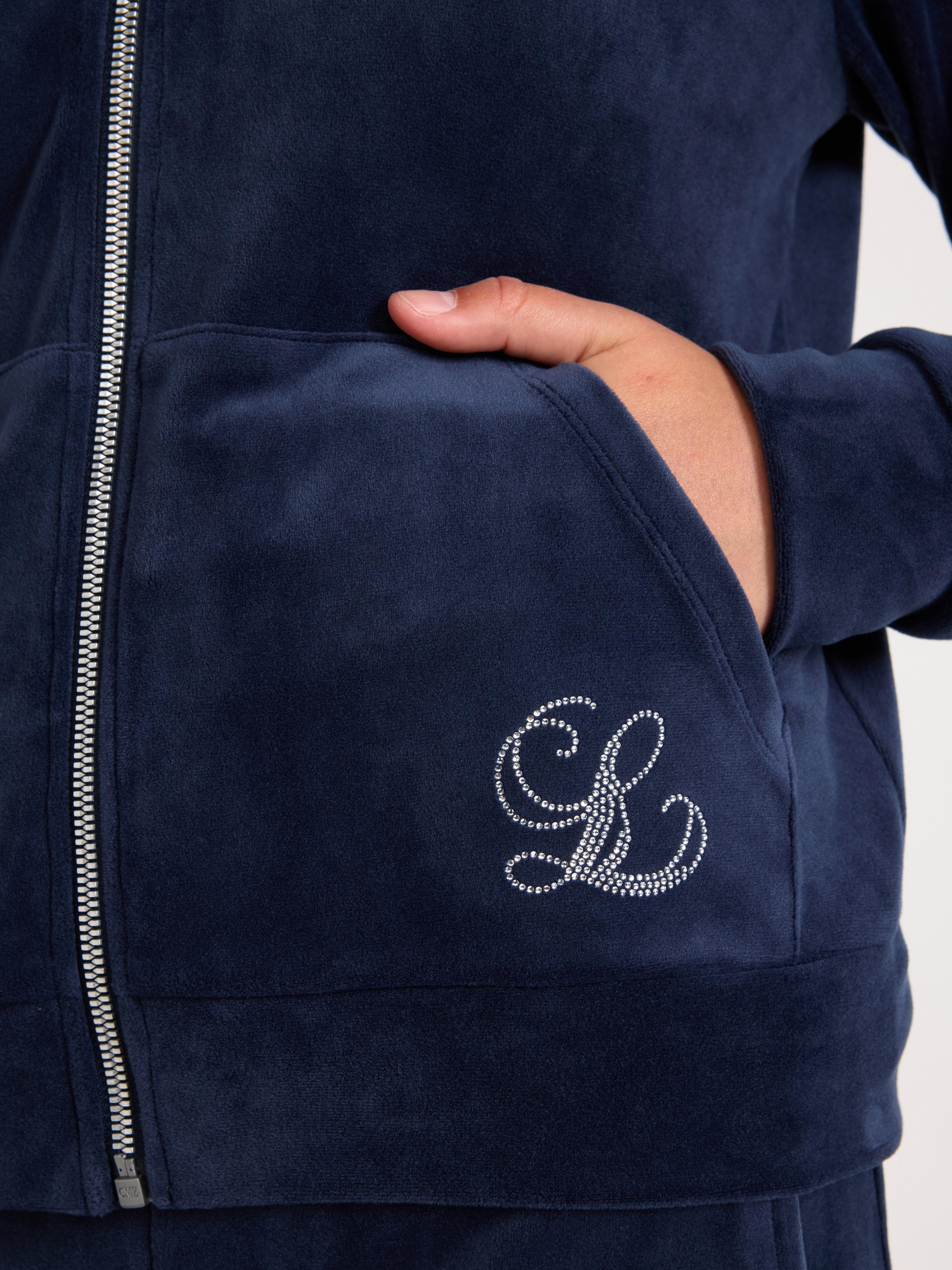 Hettegenser i velour marineblå