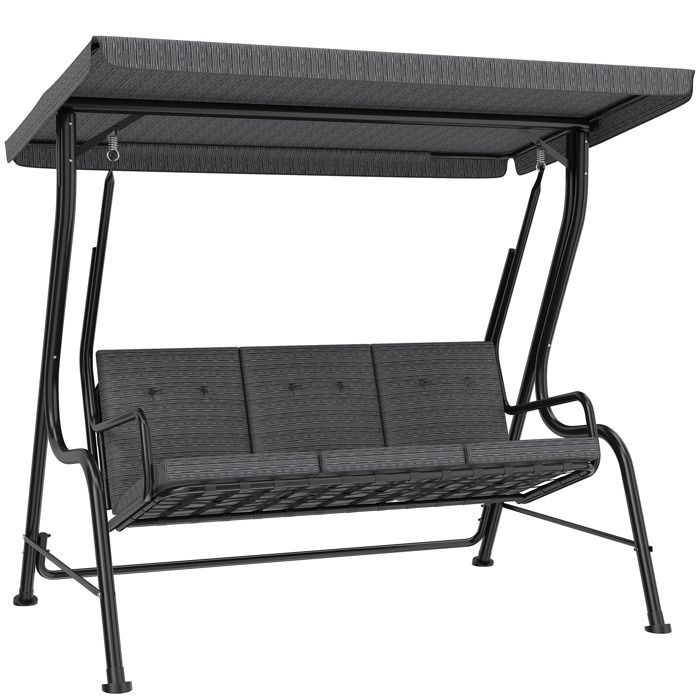 Altalena da giardino - Outsunny - 3 posti, comfort extra, tettuccio reclinabile, cuscini - acciaio - grigio/nero