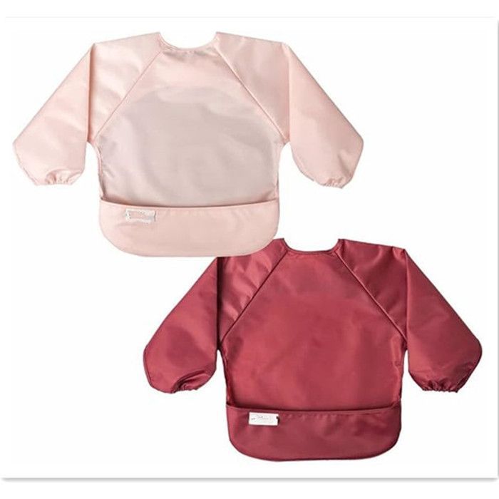 Long-sleeved baby bibs – Pack of 2 – Waterproof – Easy to use – Machine washable and leak-proof
