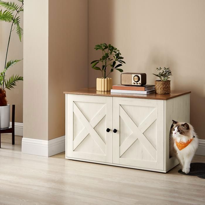 Cat Litter Box, Charcoal Filter, Removable Divider, 80 x 53 x 50 cm, Brown and White