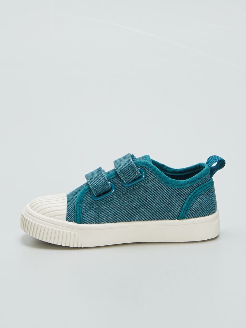 Tênis de cano baixo em lona jeans com rasgos - AZUL
