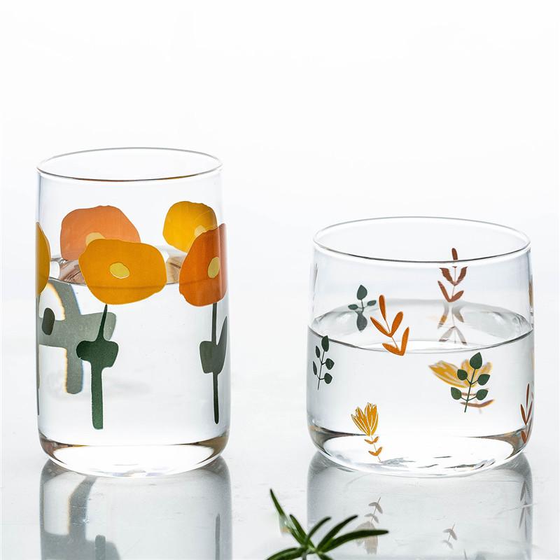 Mug en verre transparent résistant à la chaleur, motif floral, tasse à eau créative pour le petit-déjeuner, le lait ou les jus de fruits, tasse à thé pour le bureau.