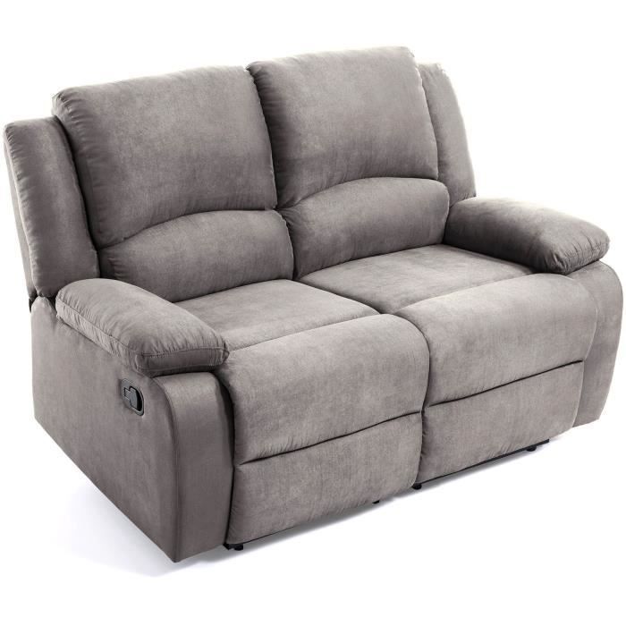 Sofá reclinable de 2 plazas LEO en microfibra - Gris - 143 x 93 x 96 cm - LOUNGITUDE