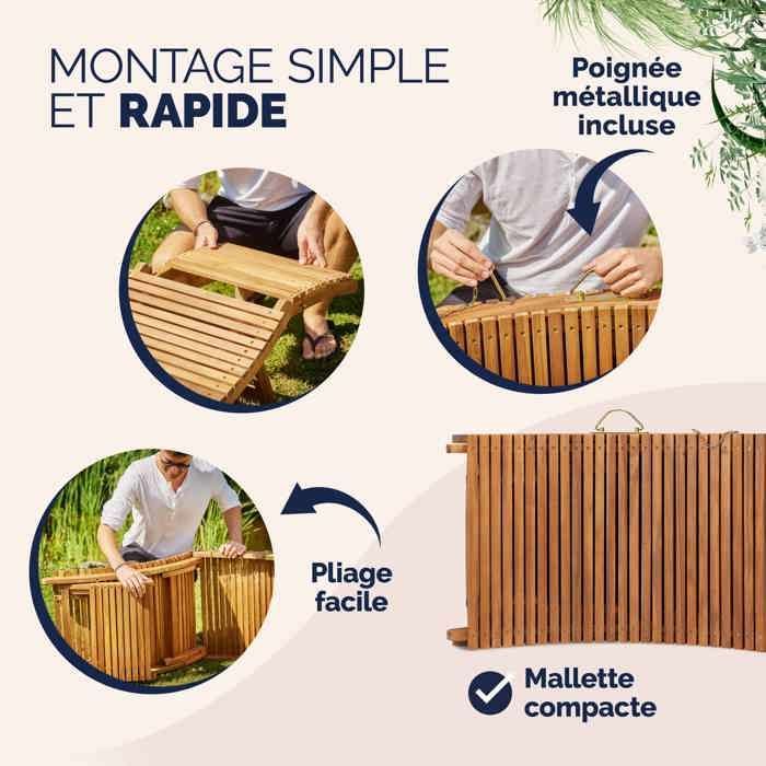 Tumbona de madera de acacia CASARIA® con certificación FSC®, plegable, ergonómica, ajustable, tipo maleta, para jardín.