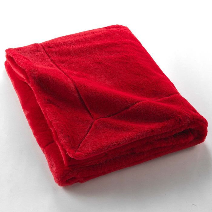 DOUCEUR D'INTERIEUR Faux fur throw 125 x 150 cm - Red - 100% polyester, washable at 30°