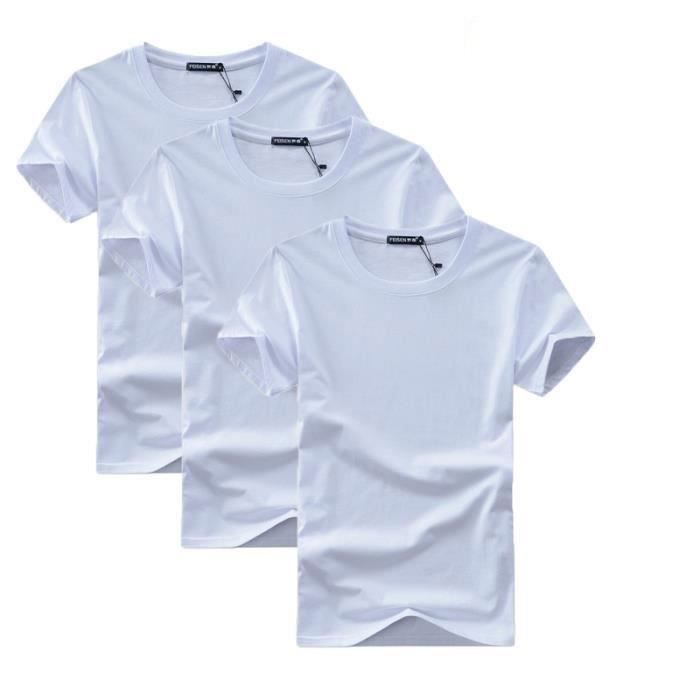 Camiseta FUNMOON para hombre, paquete de 3 - Cuello redondo - Algodón básico - Color liso - Manga corta informal