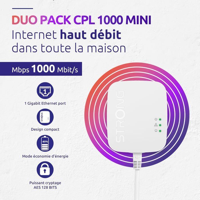 Powerline 1000 Kit Mini Duo Prises CPL Kit CPL 1000 Mbps Compatible Toute Box/Routeur 1 Port Ethernet Installation Rapide Plug