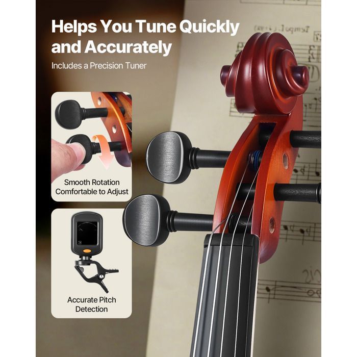 Violín de tamaño 3/4 - VEVOR - Kit para principiantes - con estuche, resina, arco, soporte para el hombro, puente, afinador y cuerdas de repuesto - Marrón