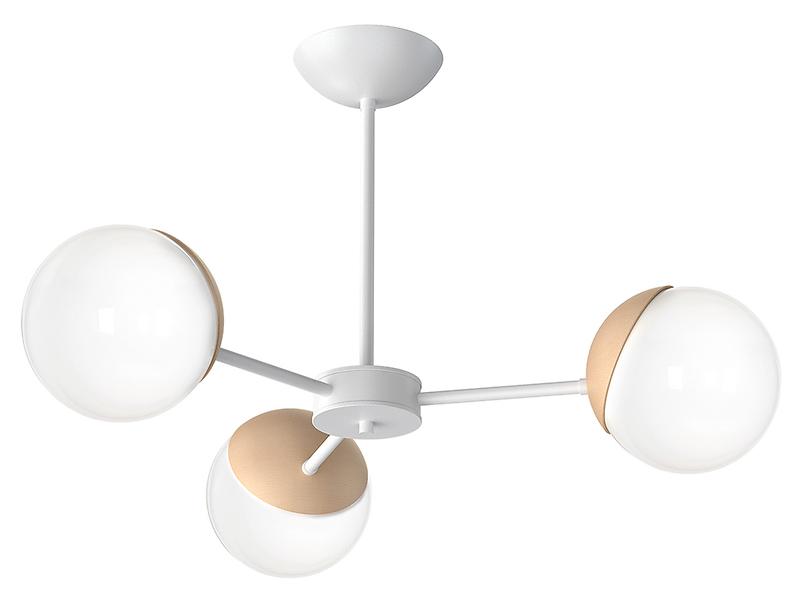 Lampa wisząca Sfera Wood 3-punktowa drewniano-szklana  biała