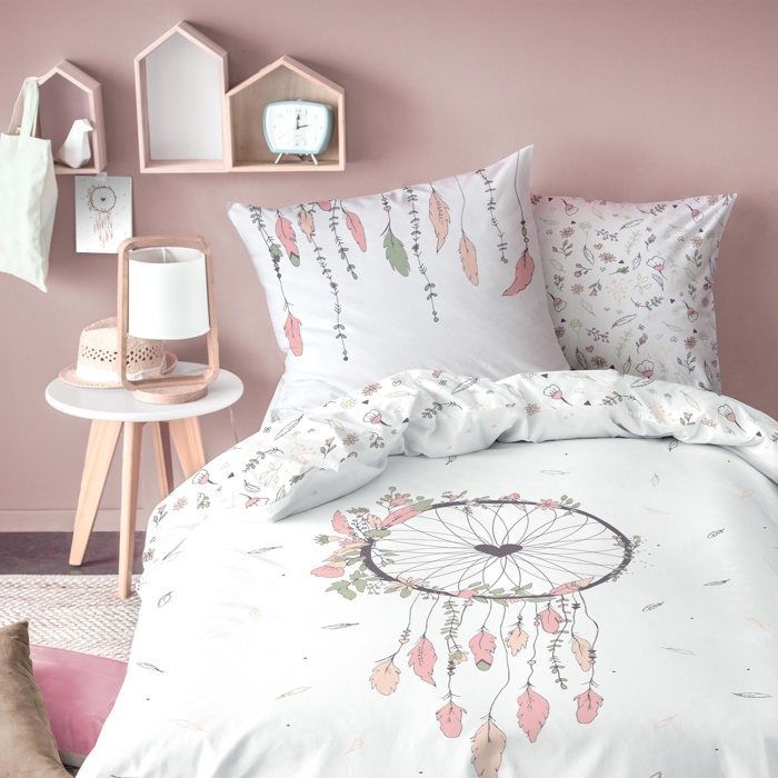 Juego de ropa de cama infantil 100% algodón - MATT & ROSE - HEART CATCHER - Blanco - 140x200+65x65cm