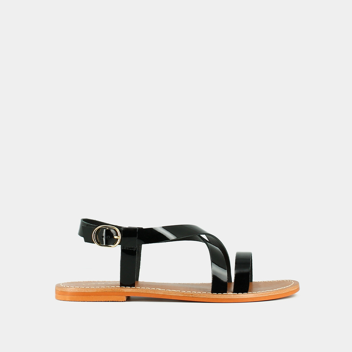Sandales à brides croisées  en vernis noir