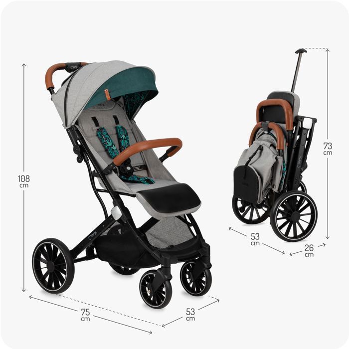 MoMi ESTELLE DAKAR – Passeggino ultracompatto – Ruote grandi – Facile da piegare – Accessori inclusi – Verde