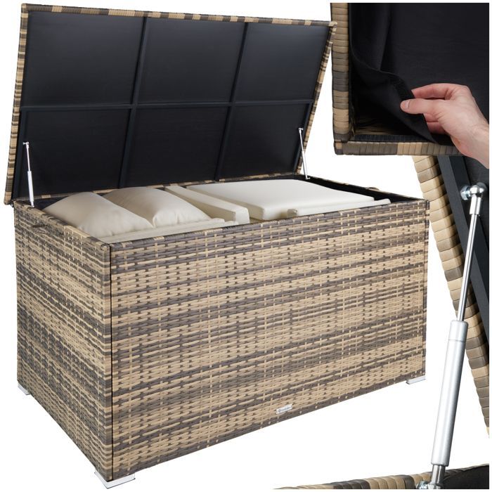 Rangement de jardin - TECTAKE - Coffre de jardin OSLO grande capacité, en résine tressée 145x82,5x79,5cm - Marron naturel