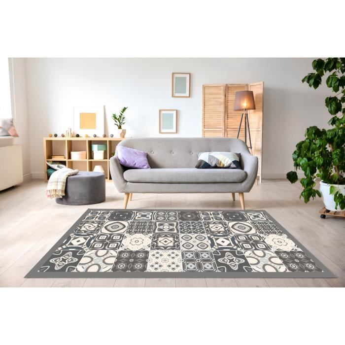 Panorama-Vinylteppich mit grauem Zementfliesenmuster, 120 x 170 cm – PVC-Teppich für Küche, Büro und Wohnzimmer