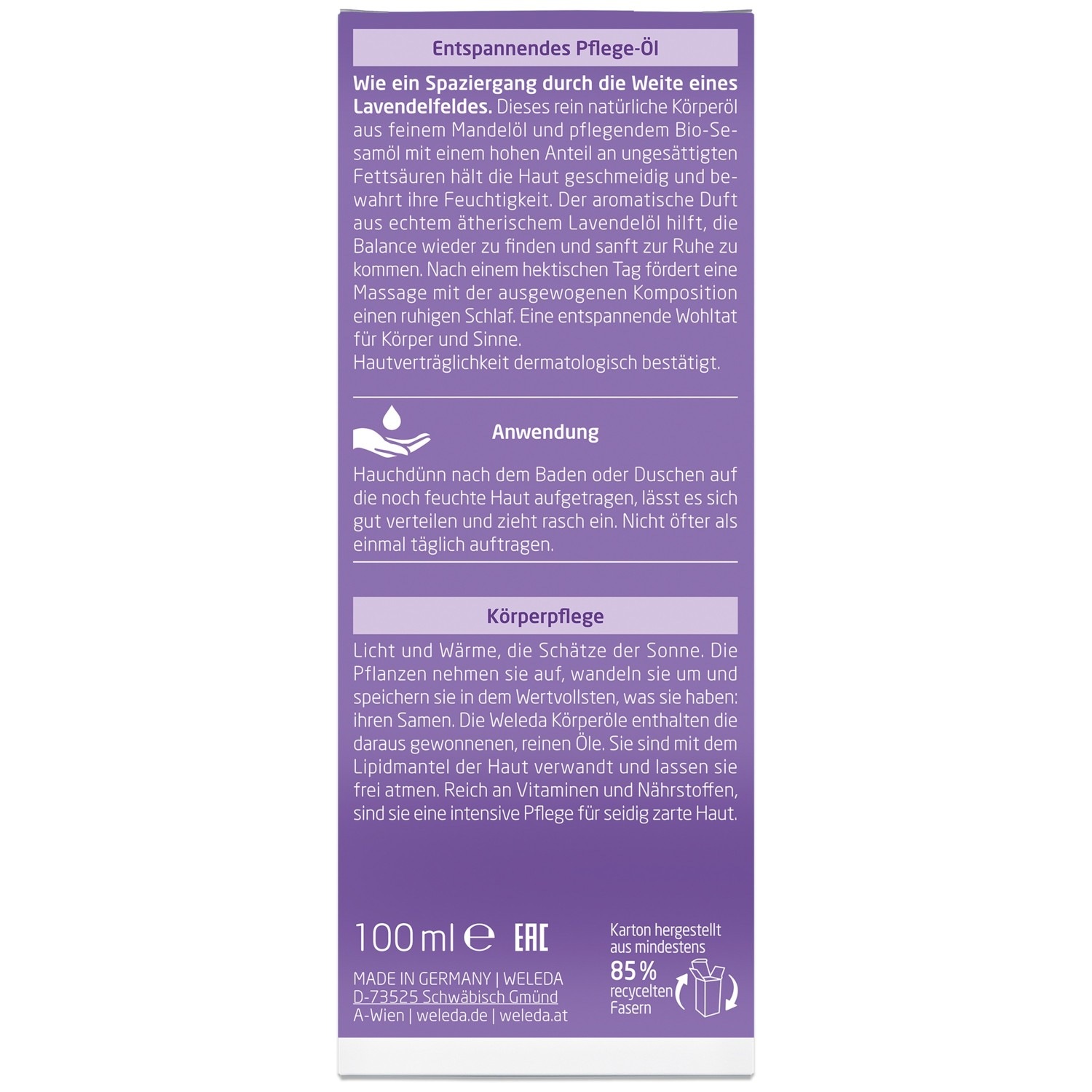 Olio corpo alla lavanda Weleda, olio rilassante per il corpo - 100 ml