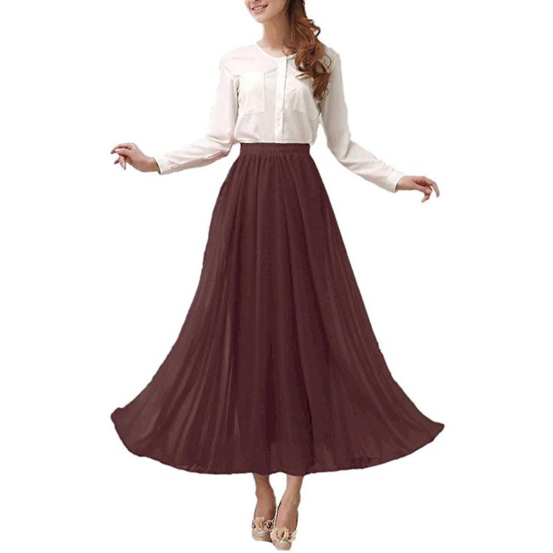 Jupe longue maxi rétro en mousseline pour femme, longueur cheville, idéale pour la plage