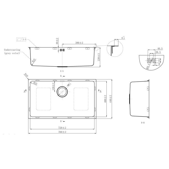 Evier Inoxa évier 1 grande cuve seule 76x44 en inox or brossé Essebagno