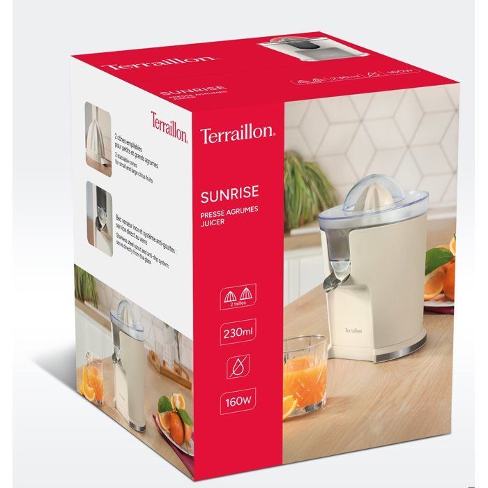 Spremiagrumi elettrico - Terraillon - SUNRISE - 160W - 2 coni - Filtro in acciaio inox - Beccuccio antigoccia in acciaio inox